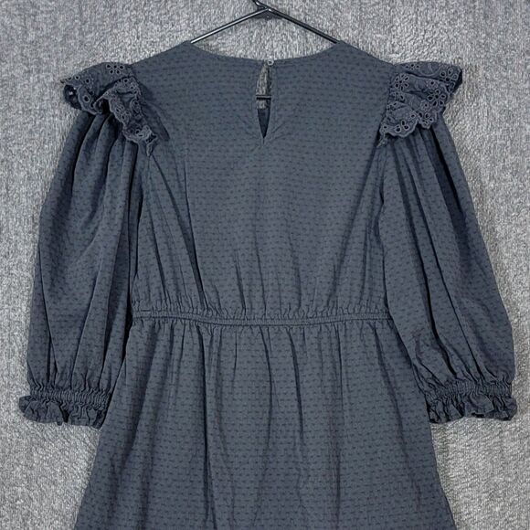 Universal Thread Dress Womens Large Black Eyelet Flared 3/4 Sleeve Knee Length - Picture 9 of 12